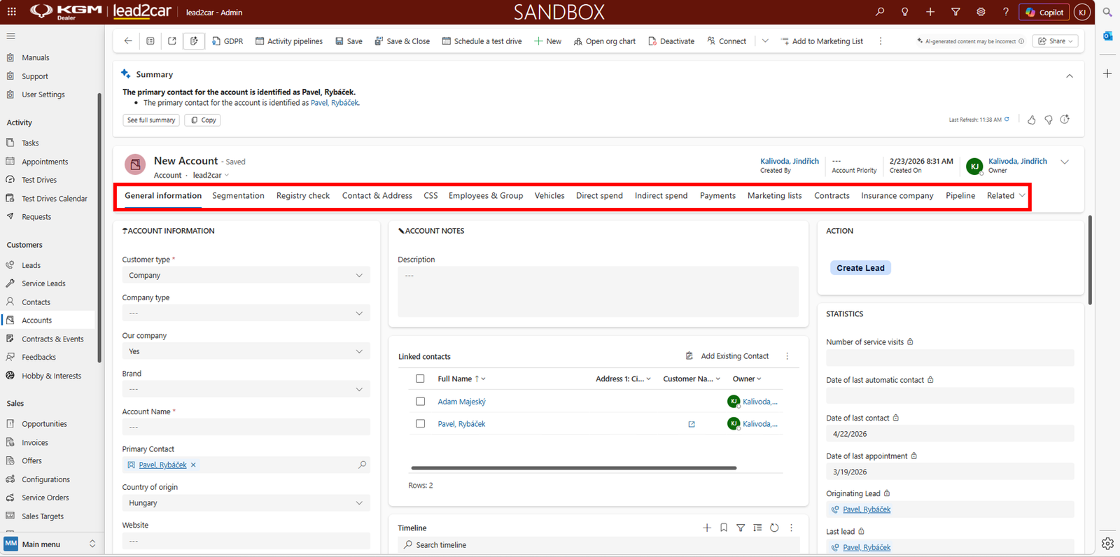 Account tabs