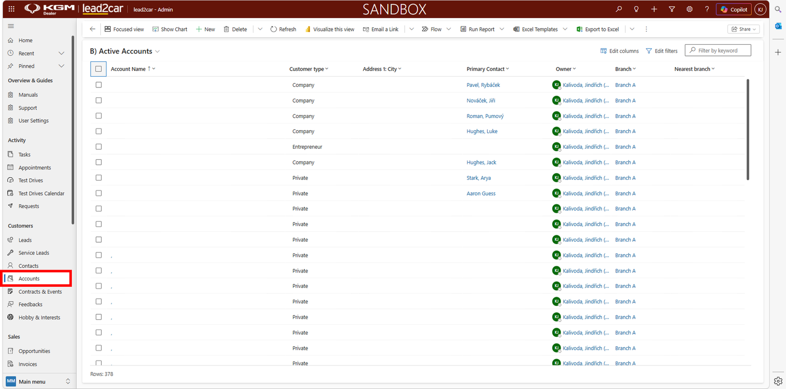 Accounts list