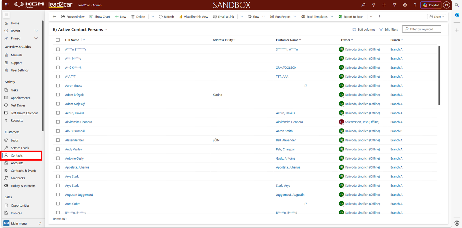 Contacts list