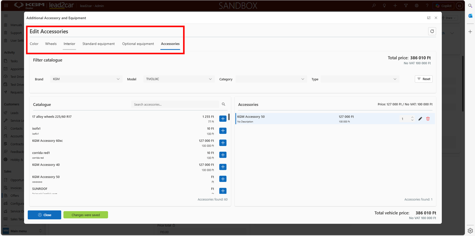 Configuration tabs