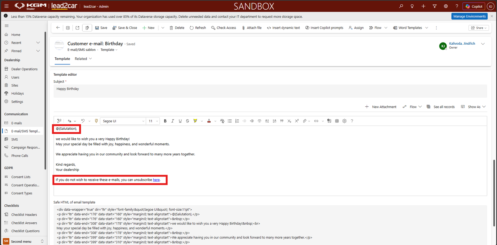 Dynamic Variables and Unsubscribe Link