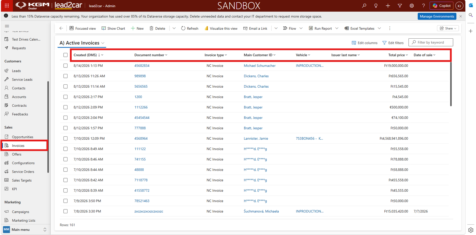 Invoices list
