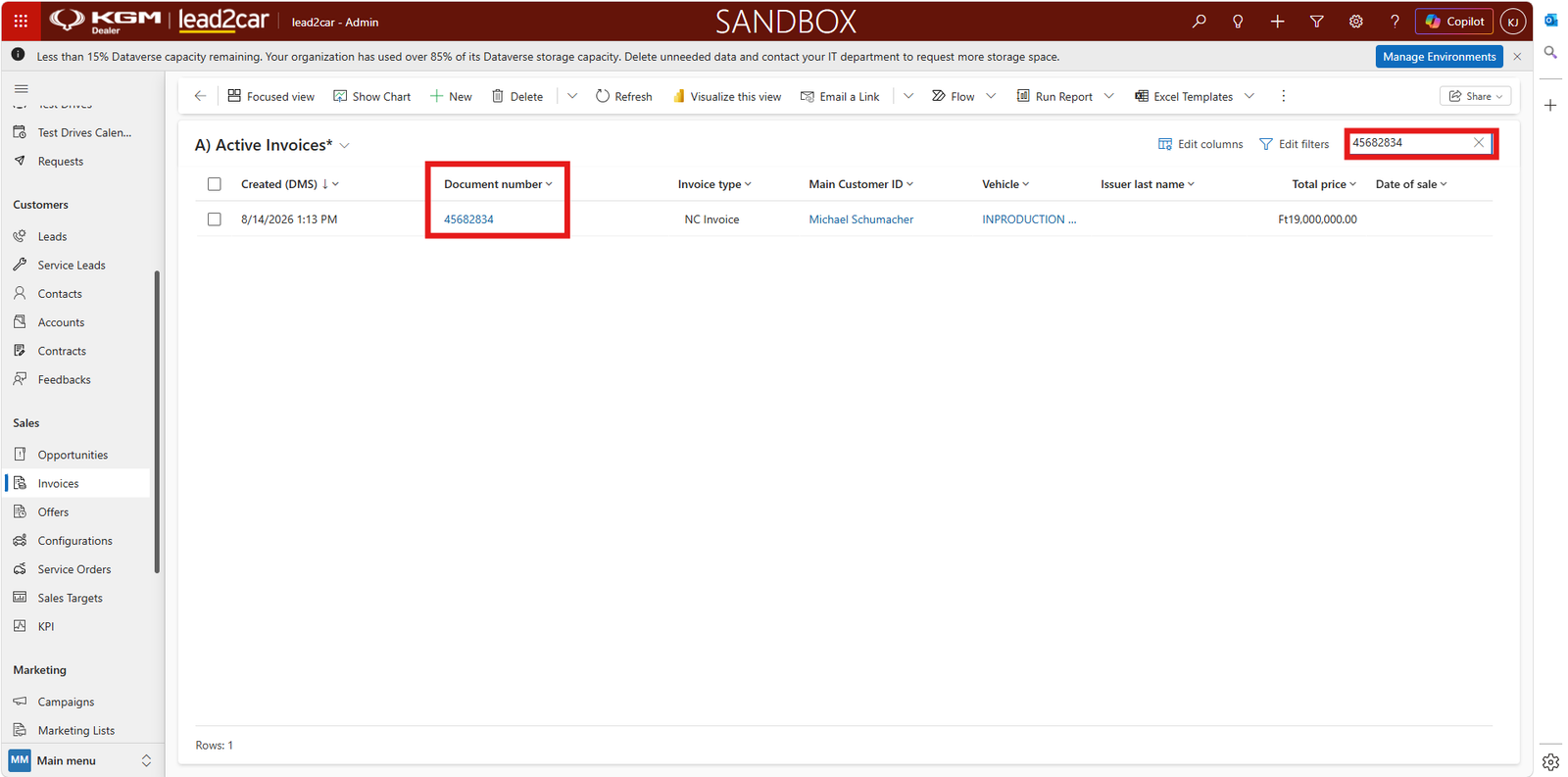 Searching and filtering invoices