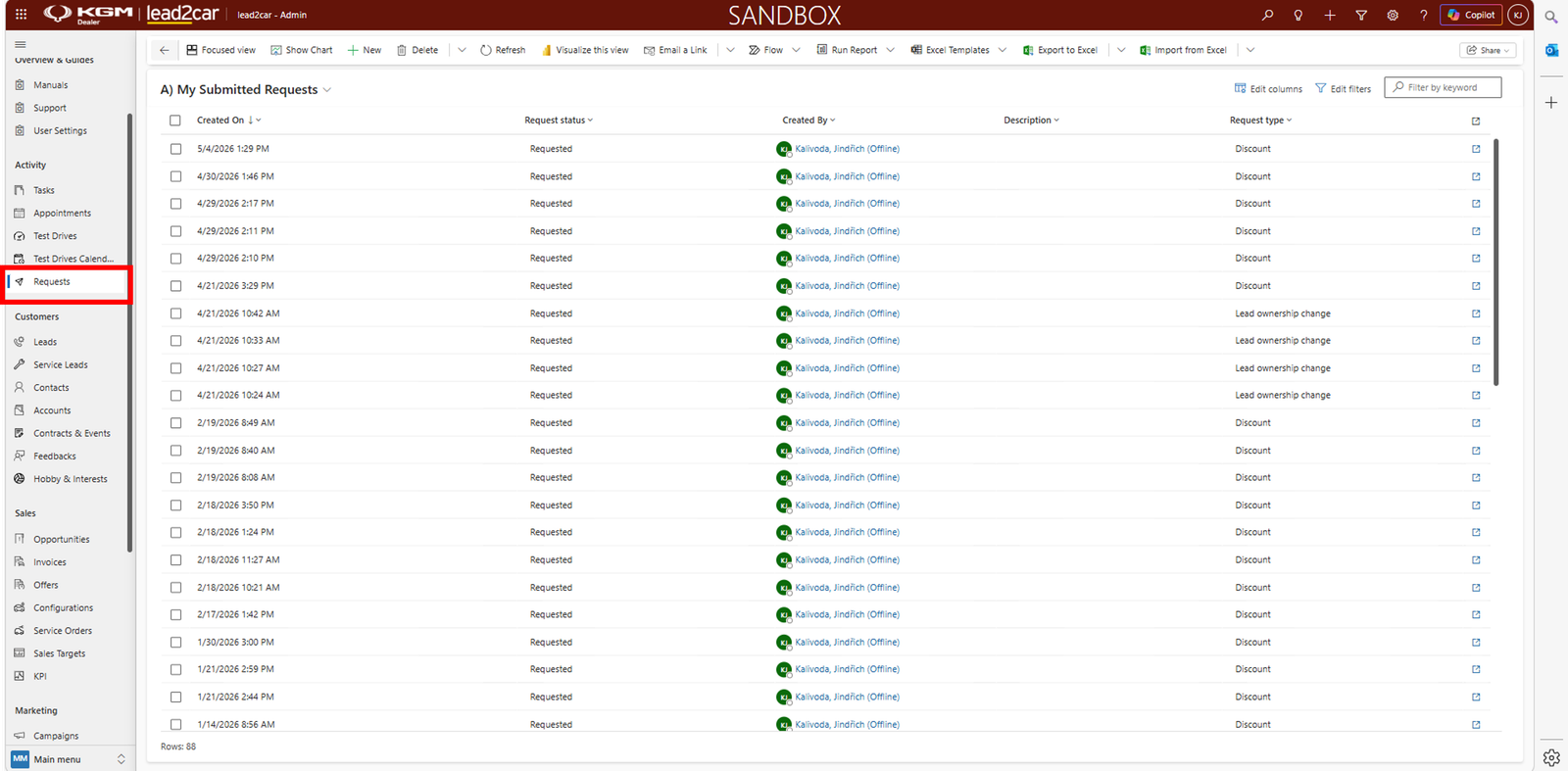 Requests overview list