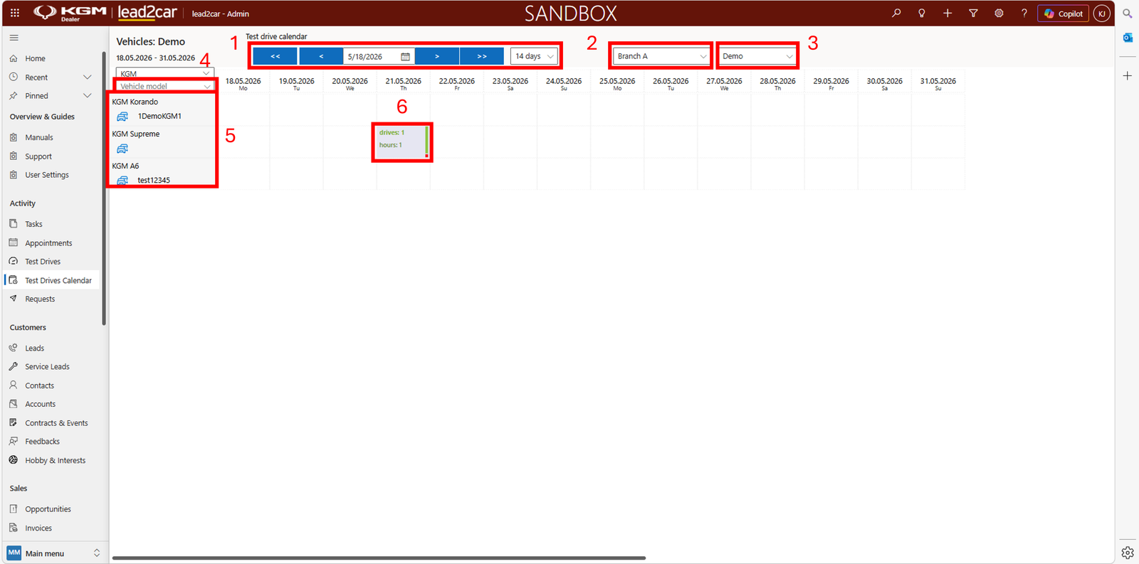Test drives calendar details